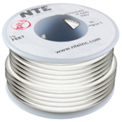 NTE Electronics WHS24-09-100 HOOK UP WIRE 300V SOLID 24 GAUGE WHITE 100'
