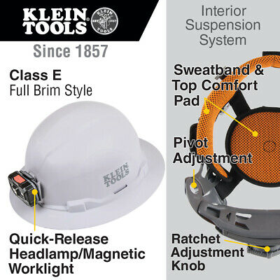 Klein Tools 60406RL Hard Hat, Non-vented, Full Brim with Rechargeable Headlamp
