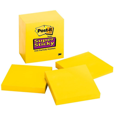Post-it Notes 654-5SSY, 3 in x 3 in, Electric Yellow