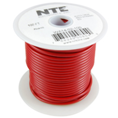 NTE Electronics  WA18-02-100 HOOK UP WIRE AUTO 18 GAUGE RED STRANDED 100'