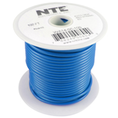 NTE Electronics WA08-06-100 HOOK UP WIRE AUTOMOTIVE 8 GAUGE BLUE STRANDED 100'