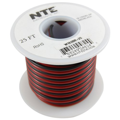 NTE Electronics  W122BR-25 WIRE-BONDED BLACK/RED WIRE 12 GAUGE 25' SPOOL
