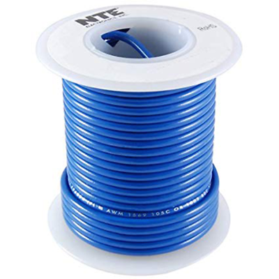 NTE WH24-06-25  Hook Up Wire 300V Stranded Type 24AWG Blue 25ft