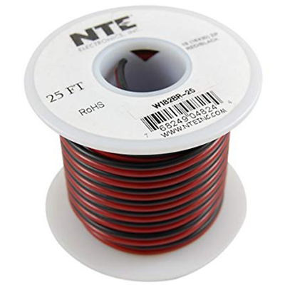 NTE Electronics  W102BR-25 BONDED PARALLEL BLACK/RED WIRE 10 GAUGE 25' SPOOL