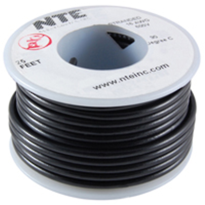 NTE Electronics WT24-00-100 WIRE TEFLON 24 GAUGE BLACK 100'
