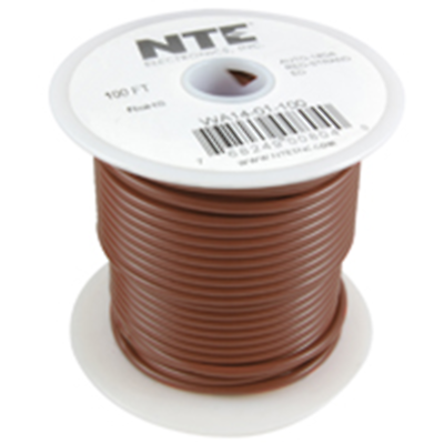 NTE WA08-01-100 Hook Up Wire Automotive Type 8 Gauge Stranded 100 FT BROWN