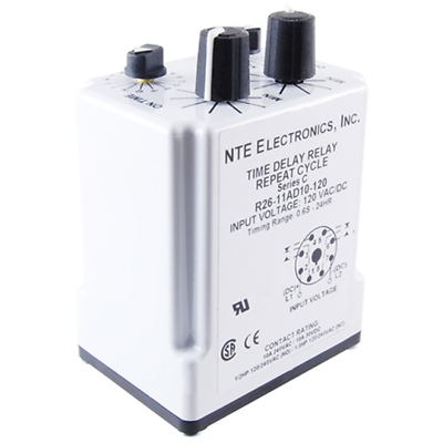 NTE Electronics R27-11AD10-12 RELAY REPEAT CYCLE TIME DELAY DPDT 10AMP 12V AC/DC