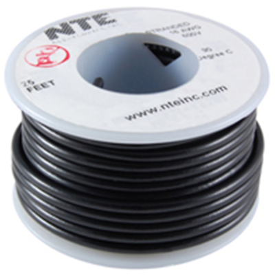 NTE Electronics WT26-00-100 WIRE TEFLON 26 GAUGE BLACK 100'