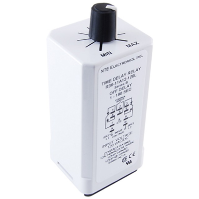 NTE Electronics R36-11A12-120K RELAY DPDT DELAY ON RELEASE 12AMP 120VAC .187 QC