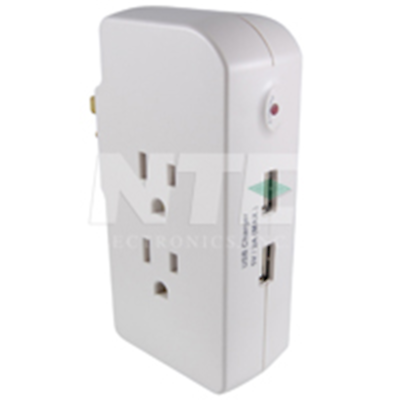 NTE Electronics EMF-3 SURGE PROTECTOR 3 OUTLET WALL TAP W/ 2 USB CHARGERS