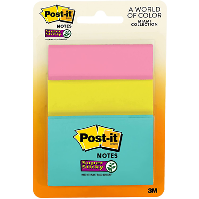Post-it Super Sticky Notes 3432-SSMIA, Assorted Sizes, Miami Collection
