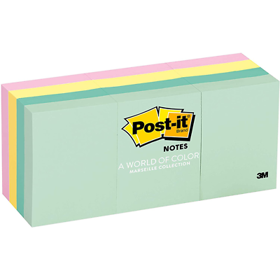 Post-it Notes 653-AST, 1-3/8 in x 1 7/8 in (34,9 mm x 47,6 mm), Marseille