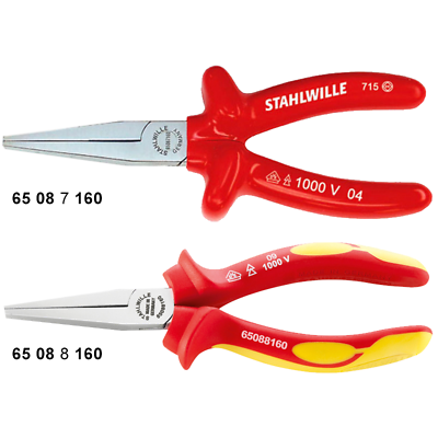 Stahlwille 65087160 6508 VDE Flat Nose Pliers, Long, 160mm, Dip-Coated