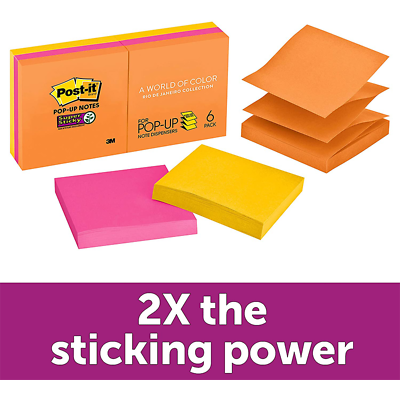 Post-it Super Sticky Pop-up Notes R330-6SSUC, 3 in x 3 in (76 mm x 76 mm)