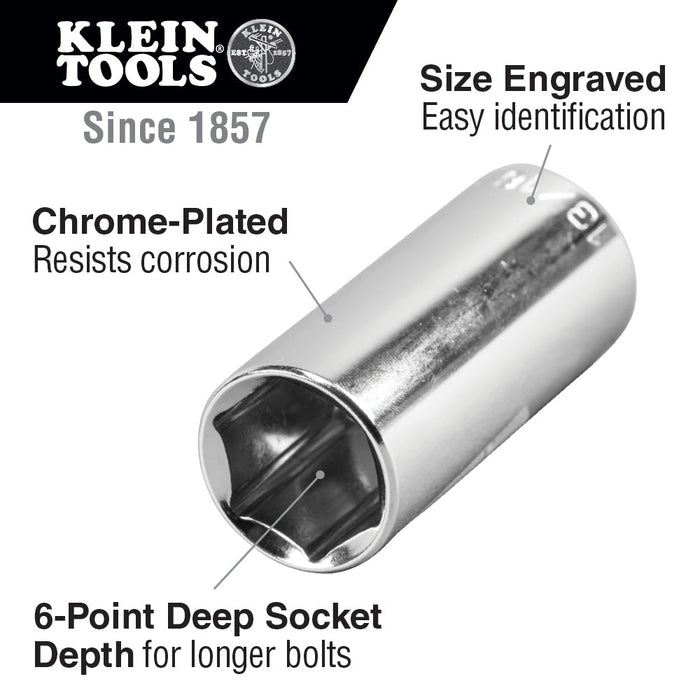 Klein Tools 65715 11/16-Inch Deep 6 Point Socket, 3/8-Inch Drive