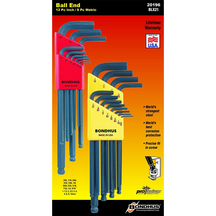 Bondhus 20196 Ball End Hex L-Wrenches Double Pack, 21 Pc.