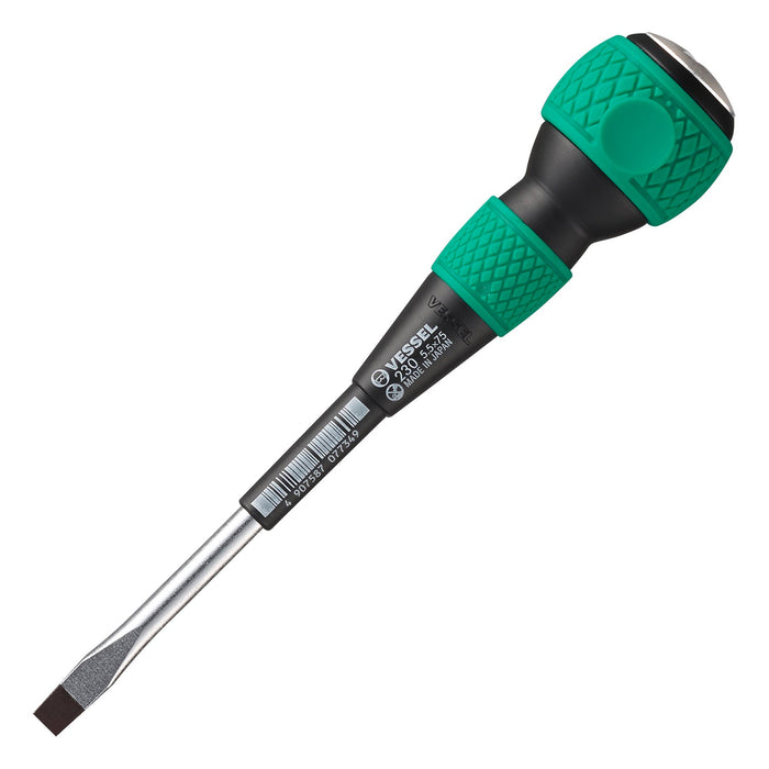 Vessel Tools 230S5575 Ball-Grip Tang-Thru Screwdriver No.230, Slotted 5.5mm