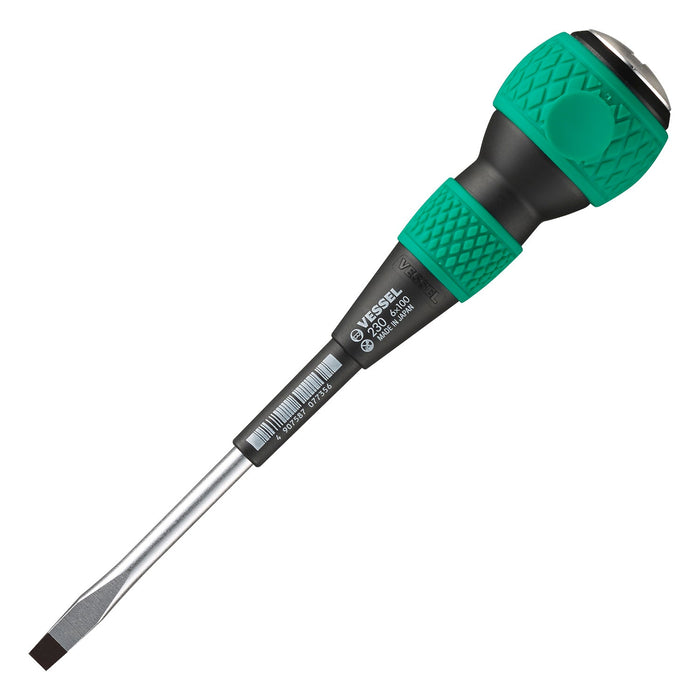 Vessel Tools 230S6100 Ball-Grip Tang-Thru Screwdriver No.230, Slotted 6mm