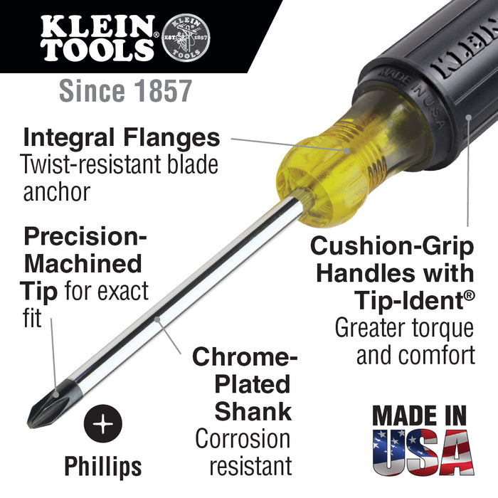 Klein Tools 604-3 #0 Phillips Tip Miniature Screwdriver with 3" Round Shank