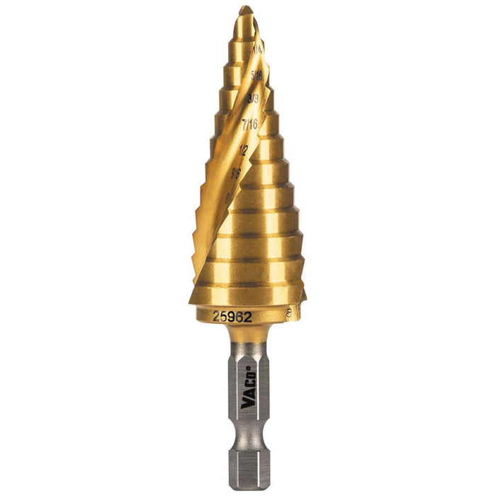 Klein Tools 25962 Step Drill Bit, Spiral Double-Fluted, 3/16-Inch to 7/8-Inch, VACO