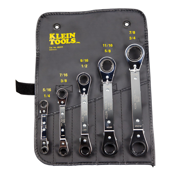 Klein Tools 68245 Fully Reversible Ratcheting Offset Box Wrench Set, 5 Piece