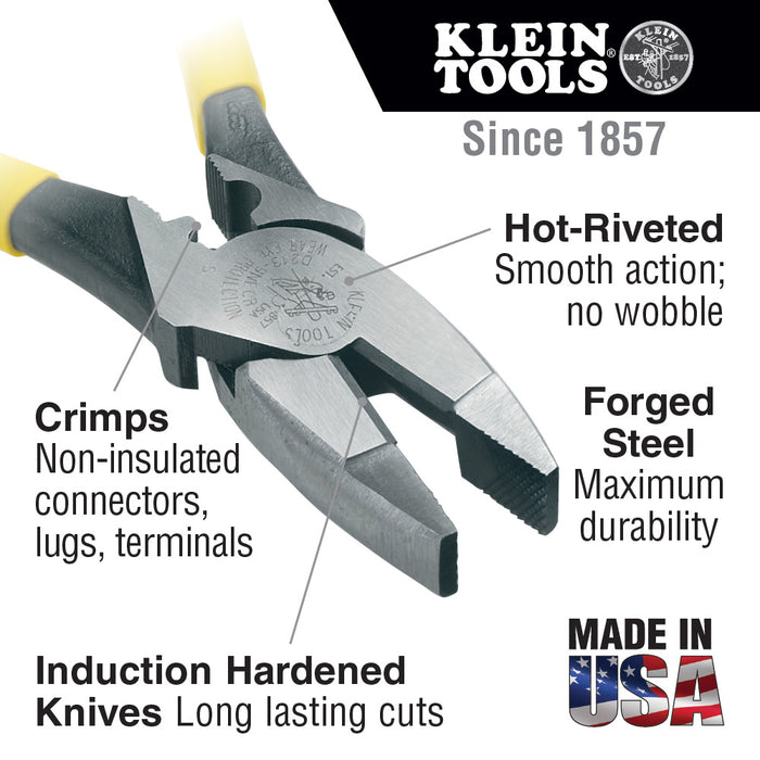 Klein Tools J2000-9NECR Lineman's Pliers, Crimping, 9-Inch