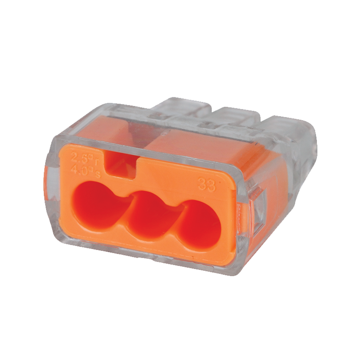 Ideal 30-1033 Push-In Wire Connector, Model 33, 3-Port Orange, 100/box