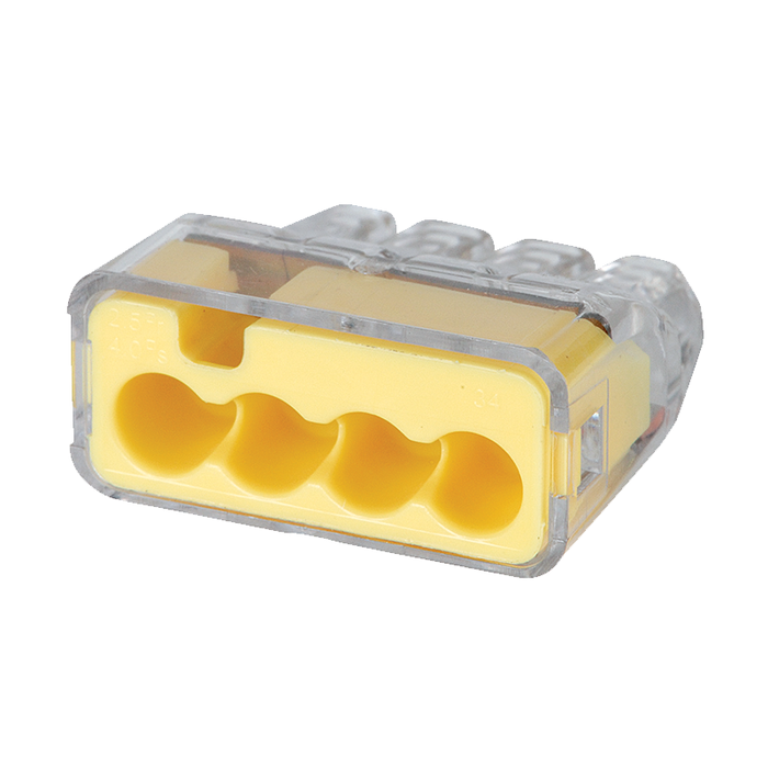 Ideal 30-1034J In-Sure Push-In Wire Connector, Model 34, 4-Port Yellow, 200/jar