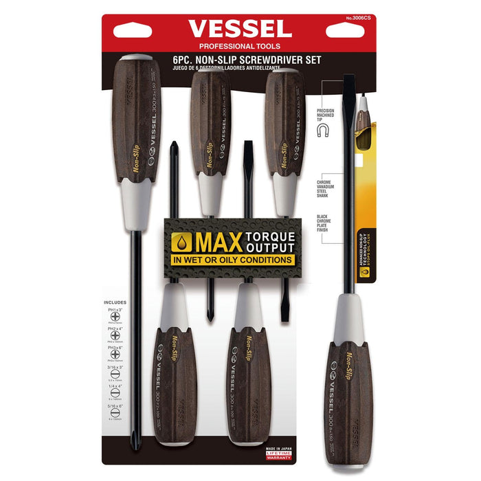 Vessel Tools 3006CS Wood-Compo Non-Slip handle Screwdriver Set