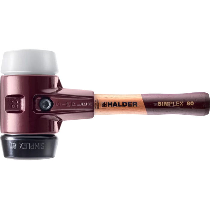 Halder 3027.082 Simplex Mallet with Black Rubber and Superplastic Inserts  / Cast Iron Housing and Wood Handle / SHORT HANDLE