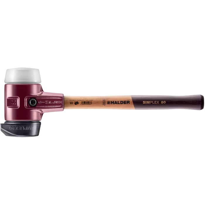 Halder 3027.280 Simplex Mallet with Superplastic and STAND-UP Black Rubber Inserts / Cast Iron Housing and Wood Handle