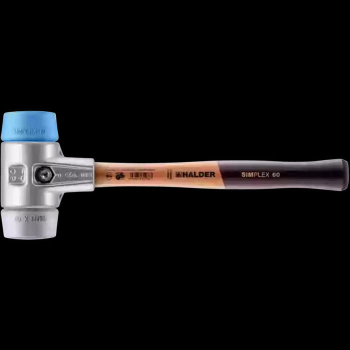 Halder 3113.060 Simplex Mallet with Soft Blue/Grey Rubber Inserts, Lightweight Aluminum Housing and Wood Handle