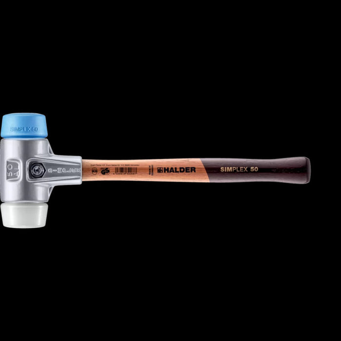 Halder 3117.050 Simplex Mallet with Soft Blue Rubber and Superplastic Inserts Lightweight Aluminum Housing and Wood Handle