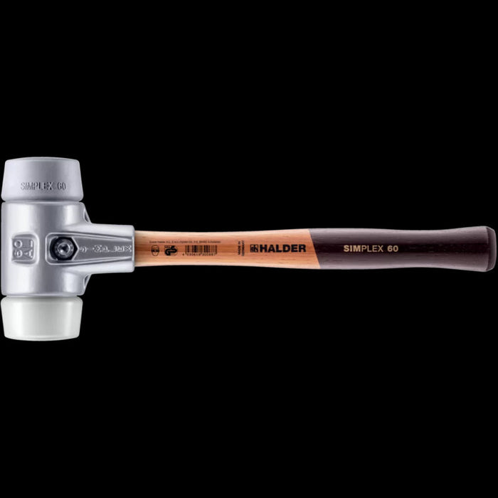 Halder 3137.060 Simplex Mallet with Grey Rubber and Superplastic Inserts Lightweight Aluminum Housing and Wood Handle