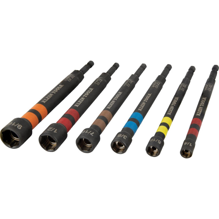 Klein Tools 32950 Hollow Magnetic Color-Coded Ratcheting Power Nut Driver, Six Sizes, 7 Pc.