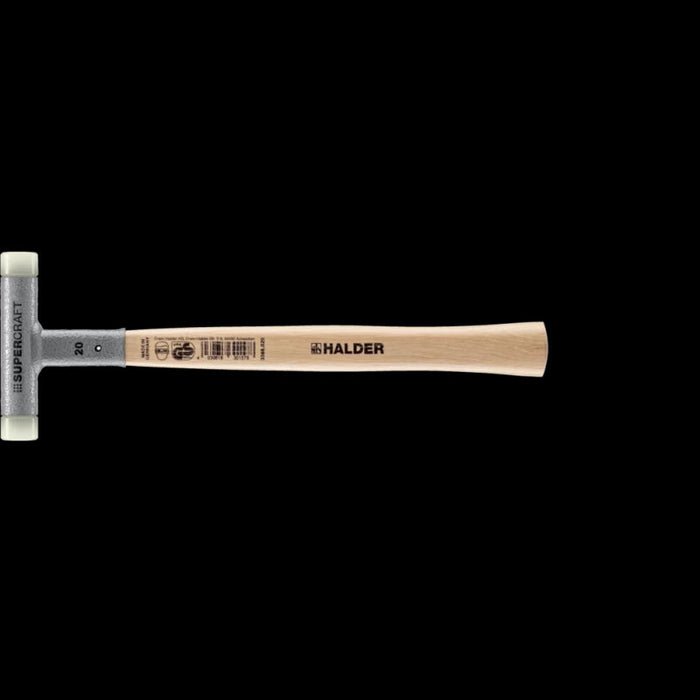 Halder 3366.020 Supercraft Dead Blow, Non-Rebounding Hammer with Nylon Face Inserts Steel Housing and Hickory Handle
