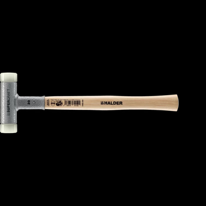 Halder 3366.030 Supercraft Dead Blow, Non-Rebounding Hammer with Nylon Face Inserts Steel Housing and Hickory Handle