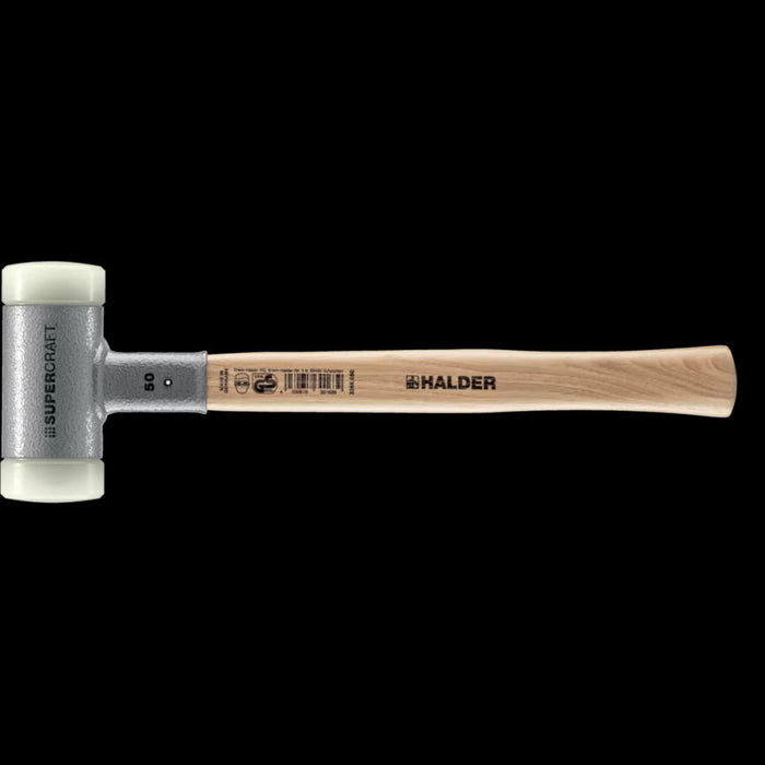 Halder 3366.050 Supercraft Dead Blow, Non-Rebounding Hammer with Nylon Face Inserts Steel Housing and Hickory Handle