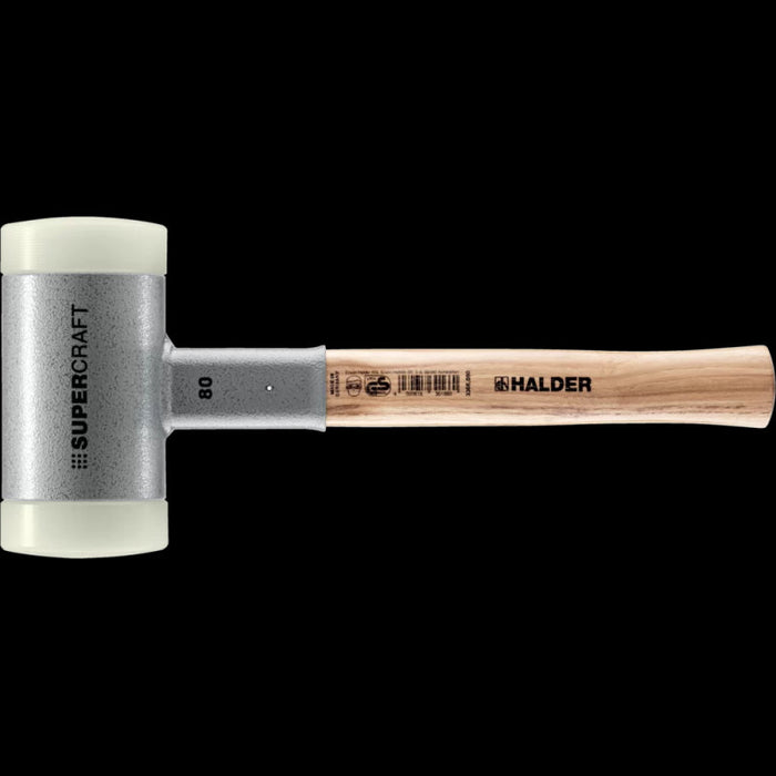 Halder 3366.080 Supercraft Dead Blow, Non-Rebounding Hammer with Nylon Face Inserts Steel Housing and Hickory Handle