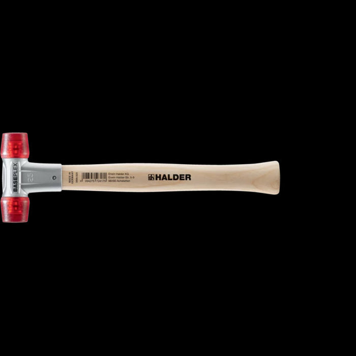 Halder 3906.025 Baseplex Mallet with Red Plastic Face Inserts Zinc Die Cast Housing and Wood Handle