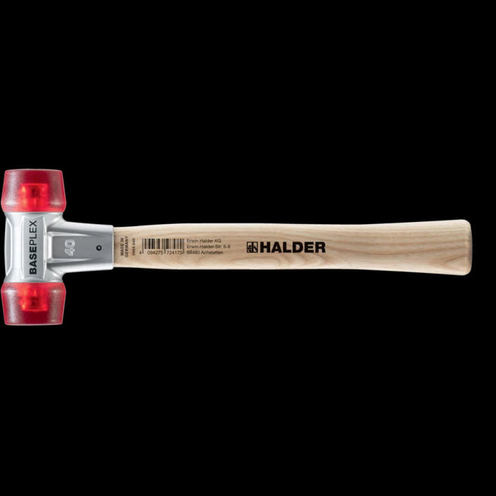 Halder 3906.040 Baseplex Mallet with Red Plastic Face Inserts Zinc Die Cast Housing and Wood Handle