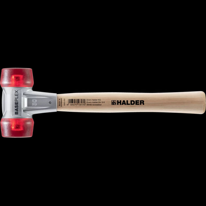 Halder 3906.050 Baseplex Mallet with Red Plastic Face Inserts Zinc Die Cast Housing and Wood Handle