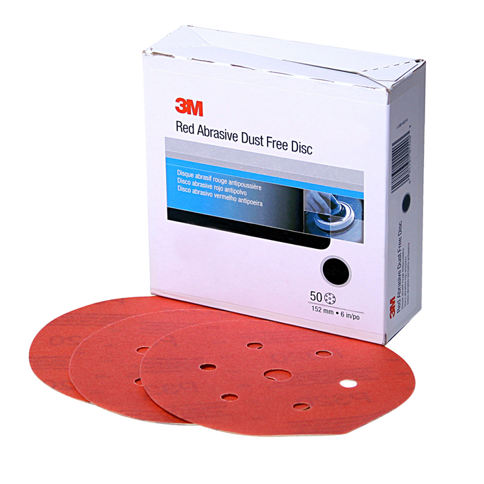 3M Hookit Red Abrasive Disc Dust Free, 01147, 6 in, P80, 50 discs per
carton