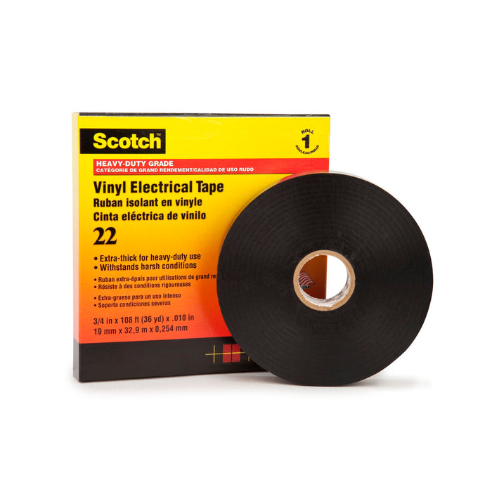 Scotch® Vinyl Electrical Tape 22, 1 in x 36 yd, Black, 12 rolls/carton