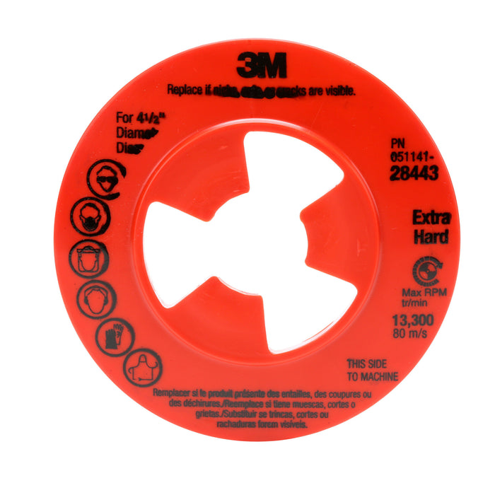 3M Disc Pad Face Plate Ribbed 28443, 4-1/2 in Extra Hard Red