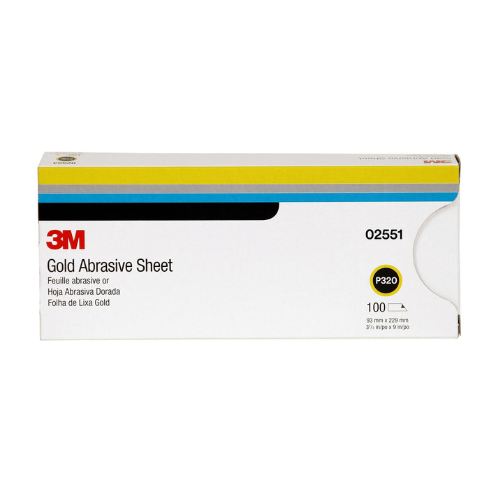 3M Gold Abrasive Sheet, 02551, P320 grade, 3 2/3 in x 9 in, 100 sheets
per pack