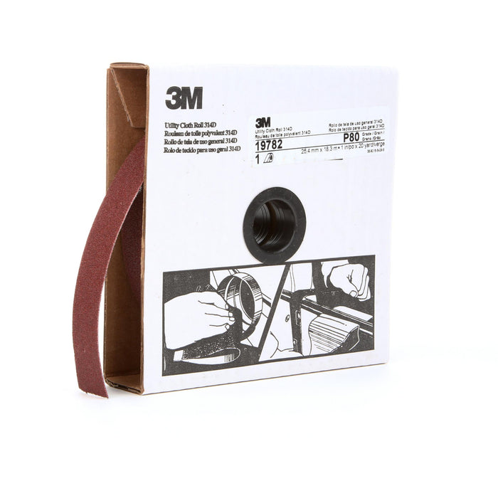 3M Utility Cloth Roll 314D, P80 J-weight, 1 in x 20 yd