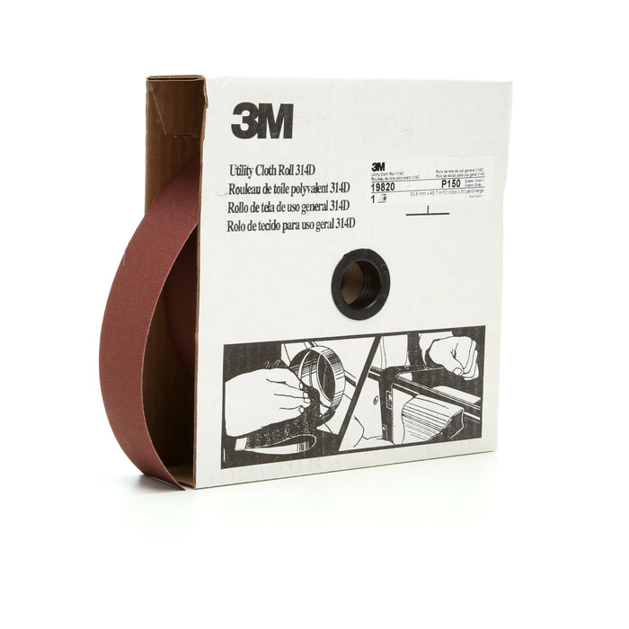 3M Utility Cloth Roll 314D, P150 J-weight, 2 in x 50 yd