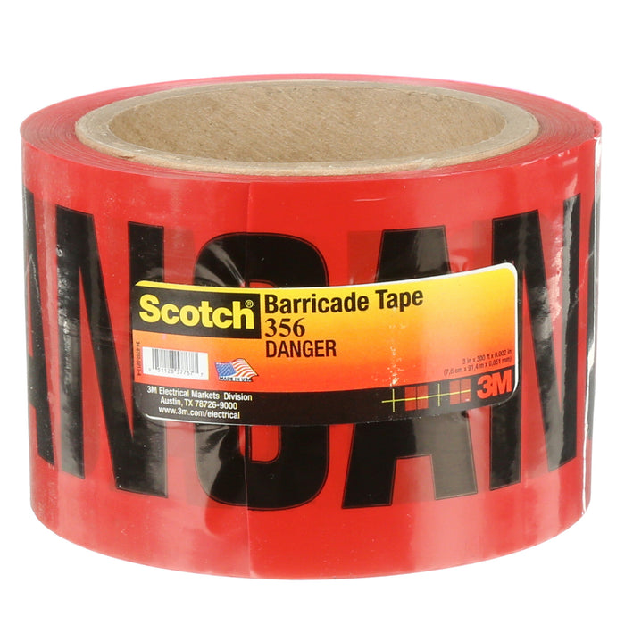 Scotch® Barricade Tape 356, DANGER, 3 in x 300 ft, Red