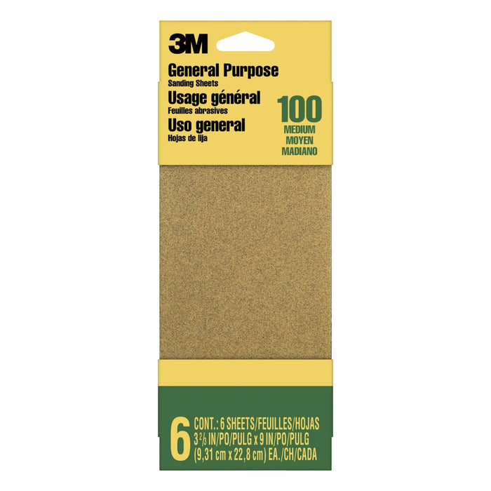 3M General Purpose Sanding Sheets 9016NA-CC, 3 2/3 in x 9 in, Medium grit, 6/pk